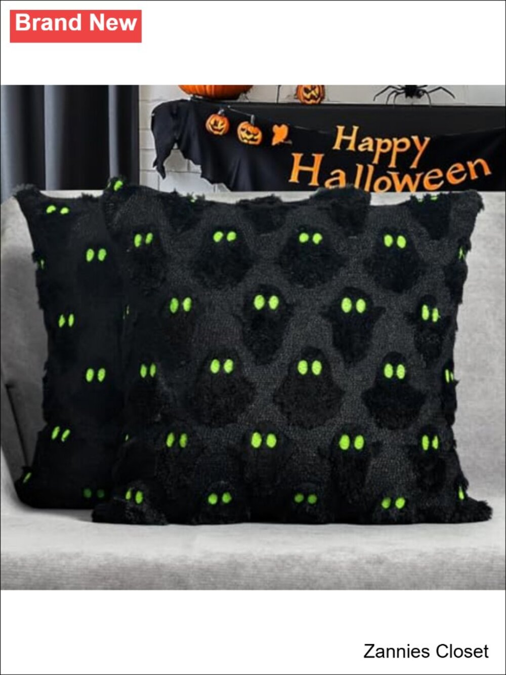 ๐ป Set of 2 Halloween 18x18 Throw Pillow Covers Faux Fur Ghost Home Decor